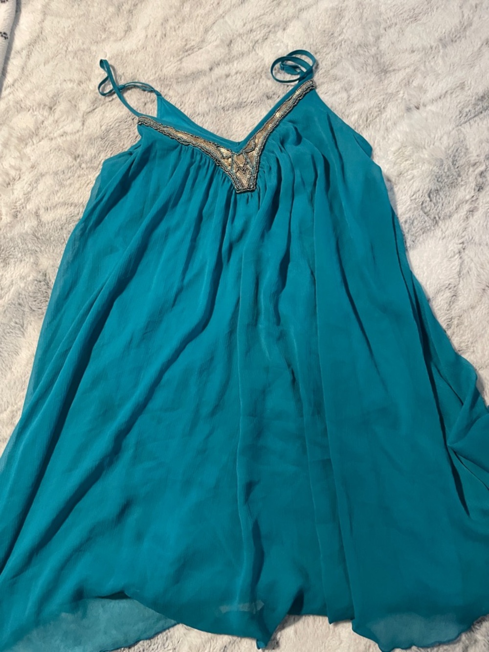 Express Teal Beaded Chiffon Slip Dress Boho Teal